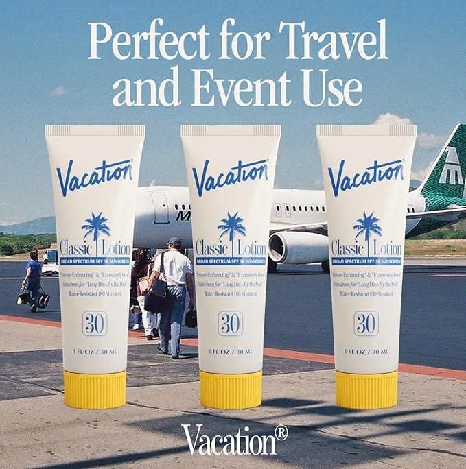 Vacation Mini Classic Lotion SPF 30, Water Resistant, Broad Spectrum Bulk Sunscreen, Travel Size, Bachelorette Party Favors, Beach Essential, 1 fl. oz. (Pack of 12)