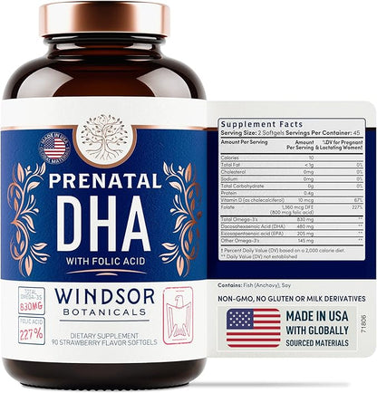 WINDSOR BOTANICALS Liquid Biotin, Liquid Iron with Folic Acid and Prenatal DHA - Wellness and Pregnancy Support Bundle