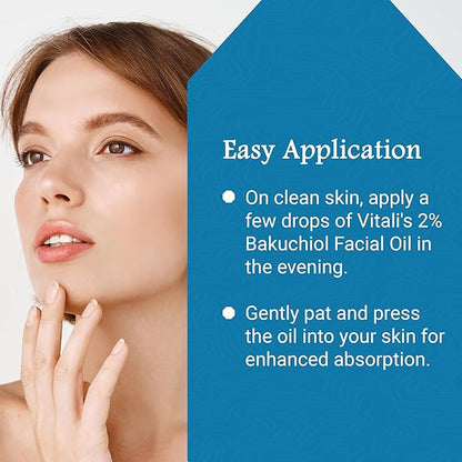 Vitali Premium 2% Bakuchiol Facial Oil: Premium Natural Retinol Alternative for Age and Wrinkle Reduction, and Soothing Irritated Skin, Boosts Copper Peptide Absorption- 1 fl. oz.