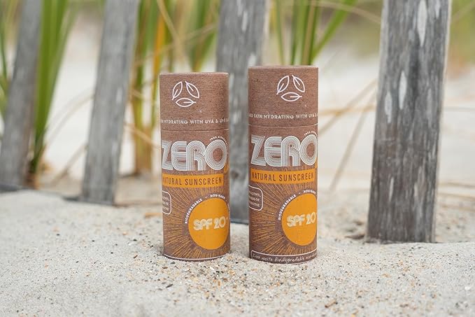 ZERO Waste 100% Plastic Free Natural Sunscreen Stick, SPF 20 Reef Safe and Kid Friendly, Water Resistant, Push Up Cardboard Tube, Sunblock Made with Beeswax, Shea Butter and Coconut Oil, 1.5 Oz