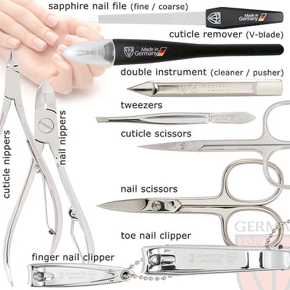 3 Swords Germany - brand quality 10 piece manicure pedicure grooming kit set for nail care scissors clipper mint synthetic leather case - Made by 3 Swords