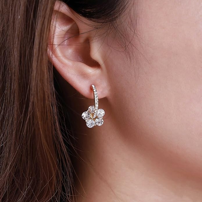 Vintage Rhinestone Flower Drop Earrings Crystal