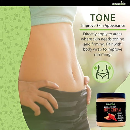GreenIVe Hot Cream Massage Lotion Hot & Cold Sensation for Joints and Muscles and Skin Tightning Wraps (8oz Jar)