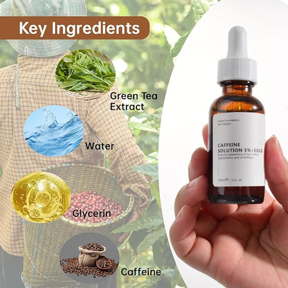Caffeine Solution 5% + EGCG For Face, 30ML 2 PCS Moisturizing Caffeine Eye Serum For Dark Circles & Puffiness, Anti-aging Caffeine Serum.