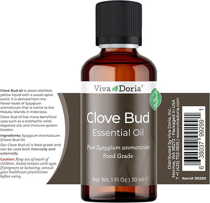 Viva Doria 100% Pure Clove Bud Essential Oil, Undiluted, Food Grade, 30 mL (1 Fluid Ounce)