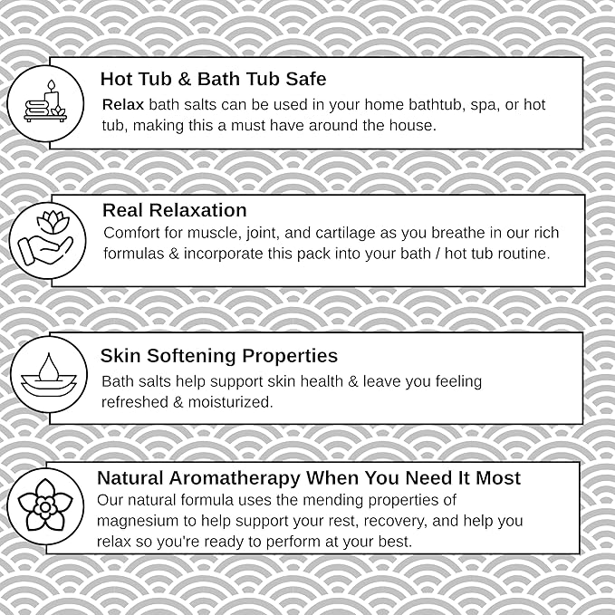 Relax Spa & Bath, Epsom & Dead Sea Salts, Aromatherapy Bath Salts for Hot Tub, Bath, or Spa, Infused with Magnesium, 3 Pack, Athletic Soak Therapy