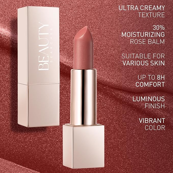 BEAUTY SEARCHER Lipstick, Metallic Shine Finish Lip Balm Glossy Hydrating Nude Velvet Red Long-Lasting Moisturisation Luxury Lip Stick Makeup # 05 Honey Peach Coral