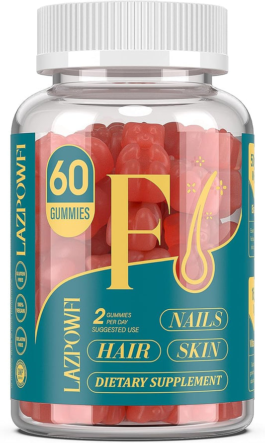 Biotin Gummies for Hair, Skin and Nails - Hair Vitamins for Men & Women, 10,000mcg Max Strength Vitamin B7 for Hair Growth and Stronger Nails,60 Counts - Strawberry Falvor-006