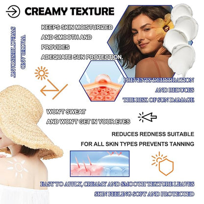 Hyaluronic Acid Moisturizing Sun Stick,SPF 50+ PA++++,Mineral Sunscreen Stick for Face,Beach Defense Sunscreen Stick,Travel Waterproof Sun Stick