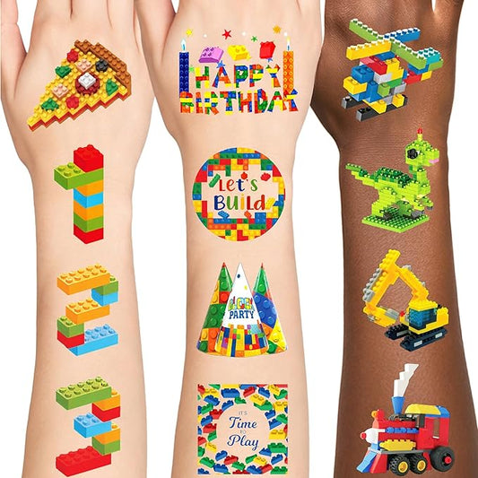 Building Block Individually Wrapped Tattoos, Block Temporary Tattoo Boys Girls