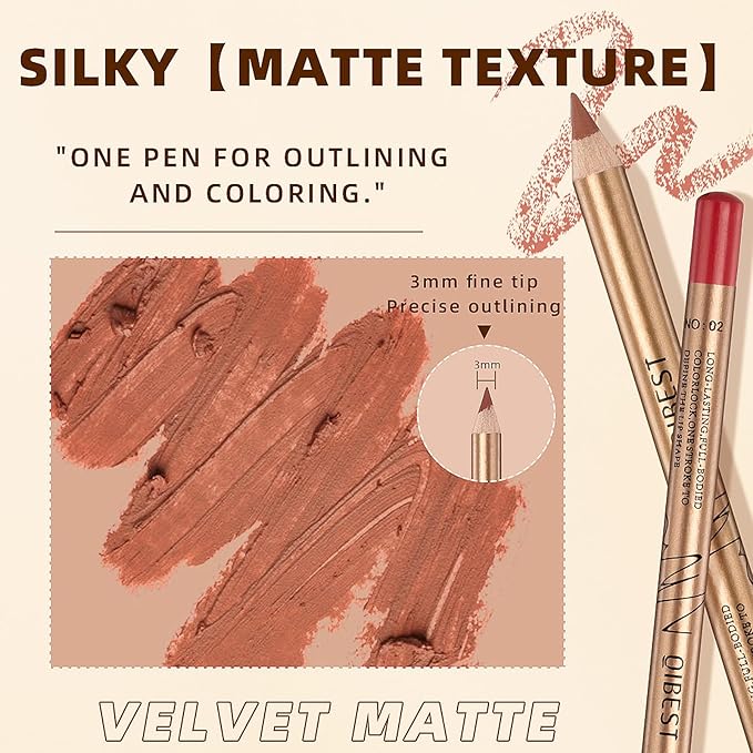12 Colors Lip Liner Set, Brown Pink Red Smudge