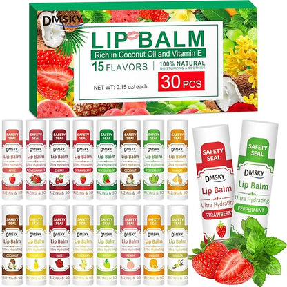 DMSKY 30 Pack Lip Balm, Natural