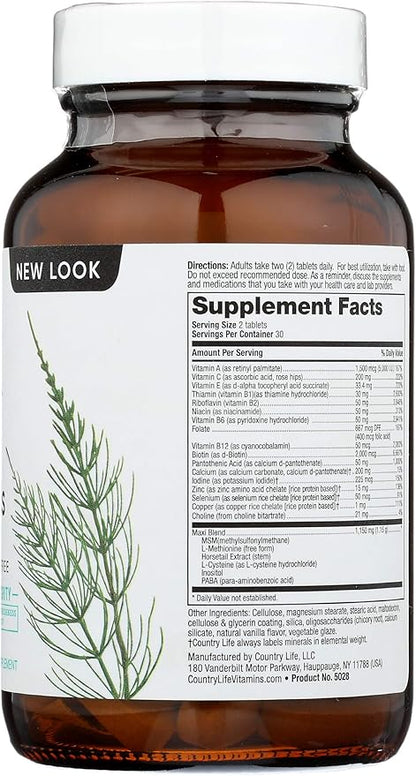Country Life Maxi-Hair Supplement - 2000mcg Biotin & Vitamins for Hair, Skin & Nails - Certified Gluten-Free & Vegetarian - Supports Hair Growth, 60 Tablets