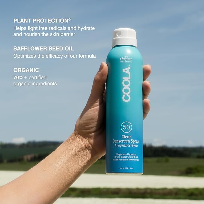 COOLA Organic Sunscreen SPF 50 Sunblock Spray, Dermatologist Tested Skin Care For Daily Protection, Vegan and Gluten Free, Fragrance Free, 6 Fl Oz (Pack of 2)