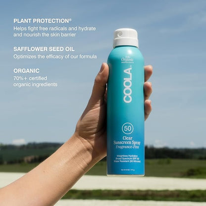 COOLA Organic Sunscreen SPF 50 Sunblock Spray, Dermatologist Tested Skin Care For Daily Protection, Vegan and Gluten Free, Fragrance Free, 6 Fl Oz (Pack of 2)