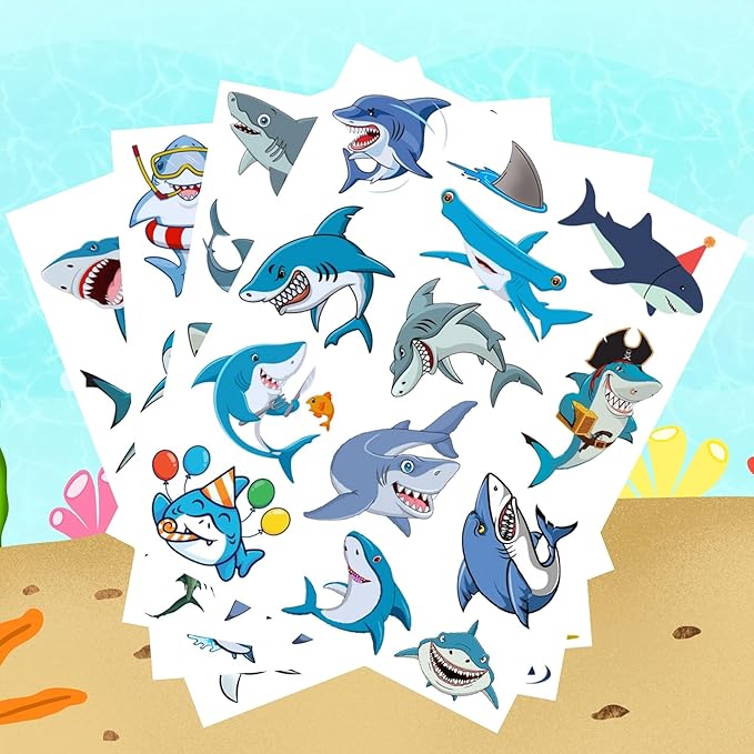 Shark Temporary Tattoos - Shark Birthday Decorations Supplies Outdoor Activity