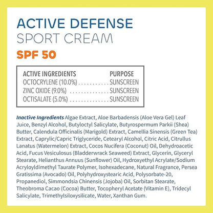 Seaweed Bath Co. Active Defense SPF 50 Sport Broad Spectrum Hybrid Sunscreen Cream, 3.4 Ounce (Pack of 2), Sustainably Harvested Seaweed, Aloe, Watermelon