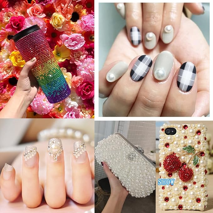 Flat Back Rhinestone+Half Round Pearl Kits Colorful Rhinestones+White&Beige