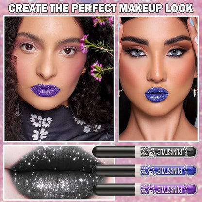Halloween Diamond Glitter Lip Gloss Set Dark Purple Glitter