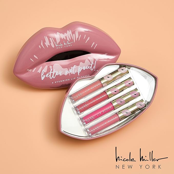 Nicole Miller Lip Gloss Collection, 4 Count (Pack of 1), Better Not Pout Nude