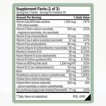 Women’s Multivitamin | Daily Supplement with Essential Vitamins, Minerals & Iron | Supports Immunity, Heart Health, Bone Health, Energy & Mood | Major Allergen - Free | 60 Tablets