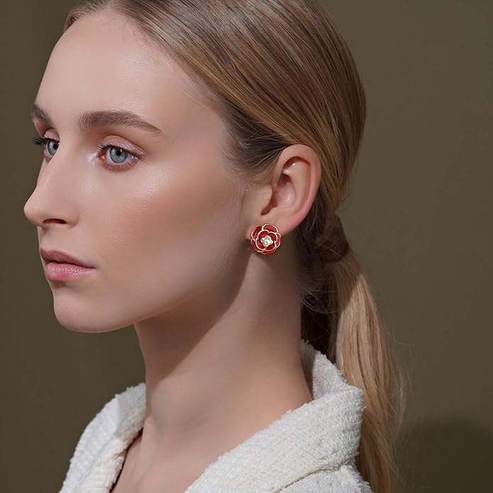 CLASSYZINT Gold/White/Red/Black Flower Stud Earrings