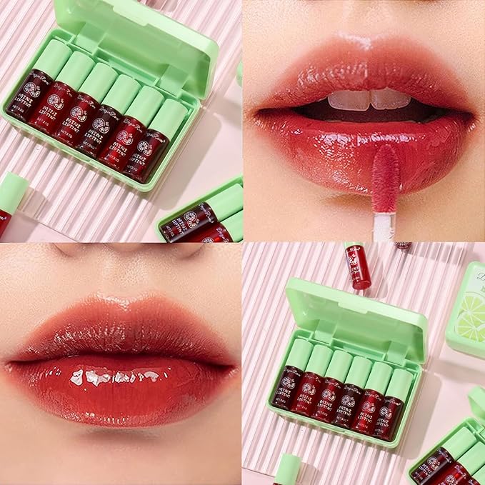 Lip Tint Korean Stain Set, 6 Colors Watery Lip Stain, Plumping Lip Gloss Mini Liquid Lipstick Long Lasting Waterproof Easy Apply Vivid Color