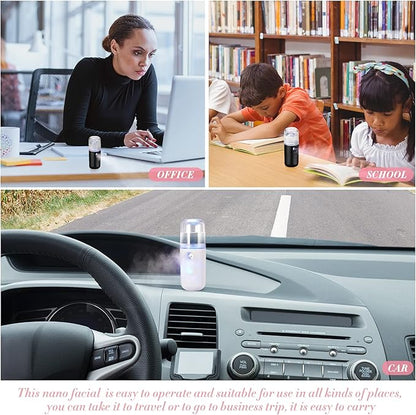 Honoson 2 Pieces Nano Facial Mister 30 ml Mini Face Humidifier Portable Facial Sprayer USB Rechargeable Handy Skin Care Machine for Face Hydrating, Daily Makeup (Black and White)