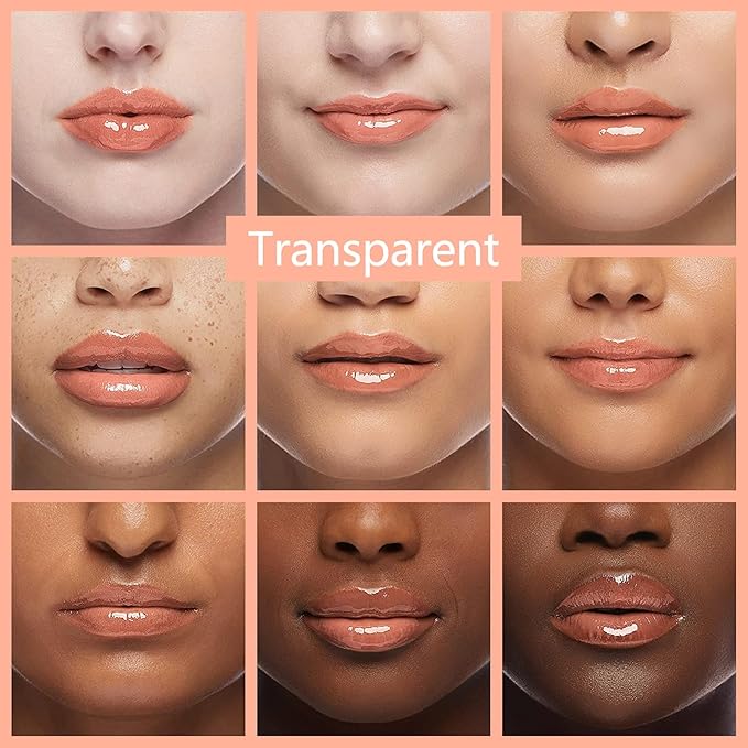 Lip Oil, Hydrating Lip Gloss Tinted Lip Balm Transparent Lip Care, Big Brush Head Glitter Shine, Long Lasting Nourishing Non-sticky Fresh Texture, Transparent+Champagne Gold