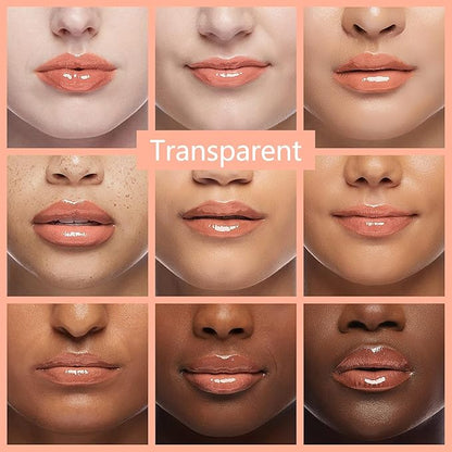 Lip Oil, Hydrating Lip Gloss Tinted Lip Balm Transparent Lip Care, Big Brush Head Glitter Shine, Long Lasting Nourishing Non-sticky Fresh Texture, Transparent+Champagne Gold