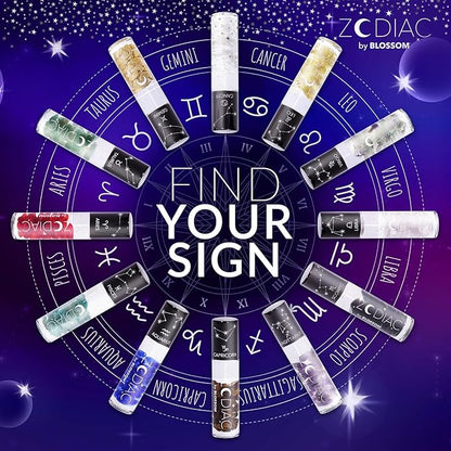 Blossom Zodiac Sign Vanilla Scented Moisturizing Roll-On Lip Gloss with Crystals, Made in USA, 0.20 fl. oz./5.9ml, Pisces