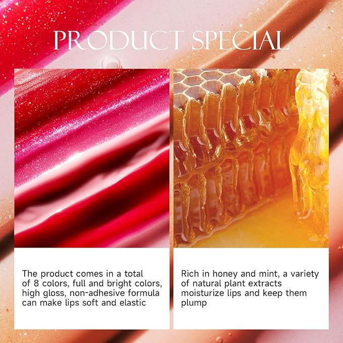Colored Moisturizing Lip Gloss,Honey Lip Gloss Essence Non-sticky& Moisturizing