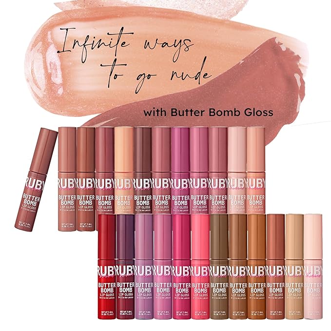 Ruby Kisses Lip Gloss Butter Bomb Gloss Non-Sticky Lip Gloss Vitamin E Natural Nude Lip Makeup - 7.8mL (0.26 US fl.oz) (Beau)