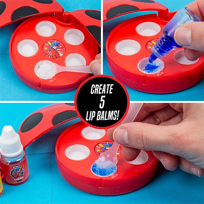 Miraculous Color-Changing Lip Balm Maker, Make Your Own Ladybug Lip Gloss Kit, Travel-Friendly Lip Balm Palette Great for Miraculous Parties & Group Activities, Perfect for Kids Ages 6, 7, 8, 9, 10