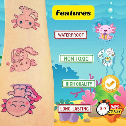 Axolotl Temporary Tattoos - Cute Animal Kawaii Axolotl Décor, Axololt