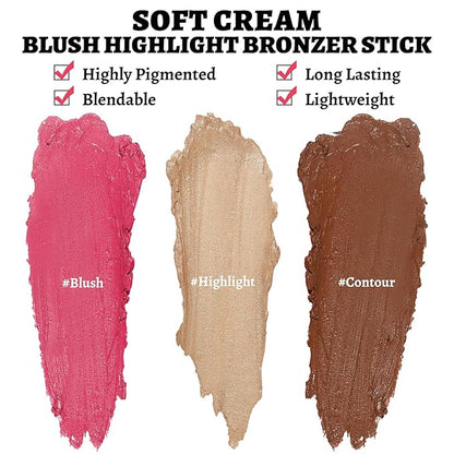 3Pcs Multi-Use Face Makeup Sticks Sets, Blendable Cream