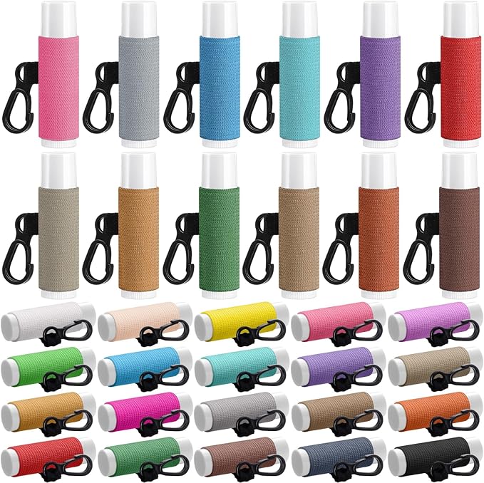 100 Pack Lip Balm Holder Solid Color Lip Balm Keychain Holder Clip on Lipstick Sleeves Elastic Lipstick Holders for Purse Car Keychain