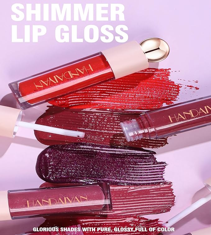 Shimmer Gloss Lipstick, Slicks Lip Gloss Diamond Shiny Pink Dark Red Purple Glitter Sparkly Glossy Shimmer Waterproof Girls Lip Glaze for Women, Long lasting High Pigmented Lips Makeup(#05)
