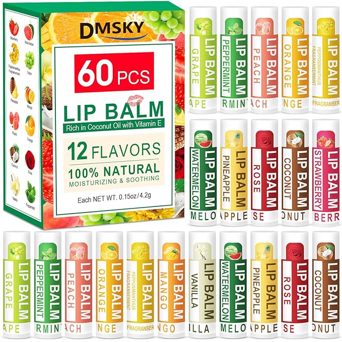 DMSKY 60 Pack Lip Balm, Natural