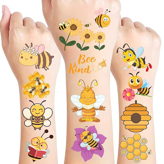 Bee Temporary Tattoo - 50Pcs Bee Birthday Party Festival Décor