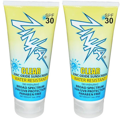 Zinka Clear Zinc Oxide Water Resistant SPF 30 Sunscreen Paraben Free 3 Ounce (Pack of 2)