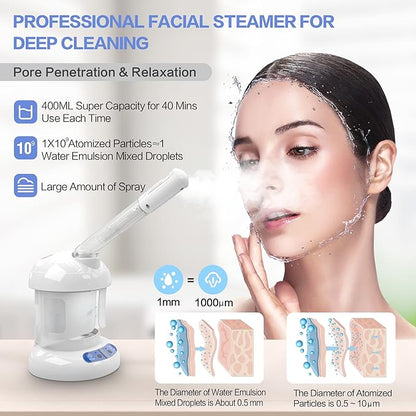 Kingsteam Facial Steamer - Ozone Steamer with Extendable Arm - Professional Nano Ionic Facial Steamer for Deep Cleaning - Portable for Personal Care Use at Home or Salon