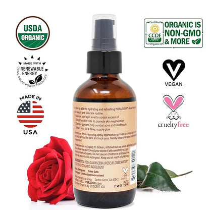 PURA D'OR Organic Rose Water Toner (4oz