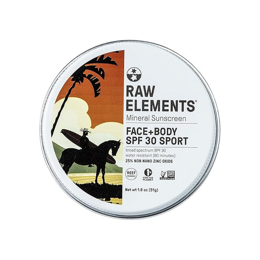 Raw Elements Mike Fields Face & Body Organic Sunscreen Tin SPF 30 - Non-Nano Zinc Oxide, Water-Resistant 80 Min, Reef Safe, All Ages Safe, Travel Sunblock 1.8 oz