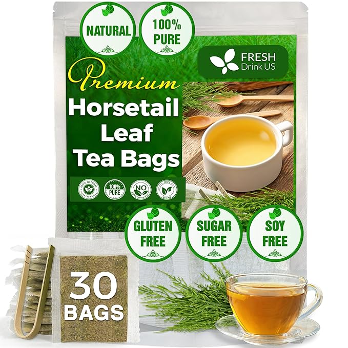 FreshDrinkUS, Premium 30 Horsetail Leaf Tea Bags, 100% Natural & Pure from Horsetail Loose Leaves Herbal Tea. Made with Natural Material Tea Bags. No Sugar, No Caffeine, No Gluten, Vegan.