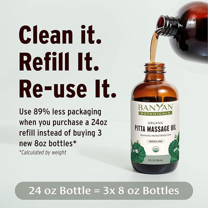 Banyan Botanicals Pitta Massage Oil – Organic Massage Oil Infused with Ayurvedic Herbs – with Gotu Kola and Guduchi (Tinospora cordifolia) – 8 oz. – Non-GMO Sustainably Sourced Abhyanga Massage Oil