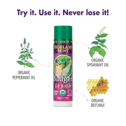 Badger Highland Mint Classic Lip Balm 0.15oz
