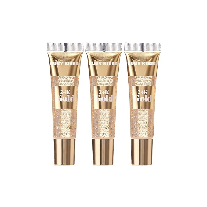 Ruby Kisses 24K Gold Oil Lip Gloss (3 Count, Gold)