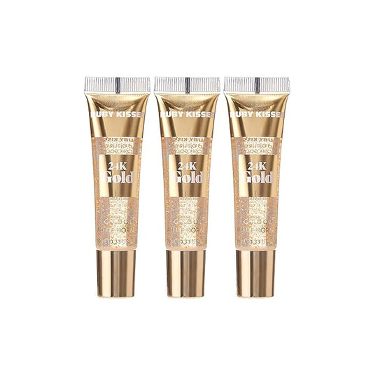 Ruby Kisses 24K Gold Oil Lip Gloss (3 Count, Gold)