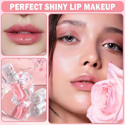2PCS White Peach Lip Oil Crystal Jelly Lip Gloss